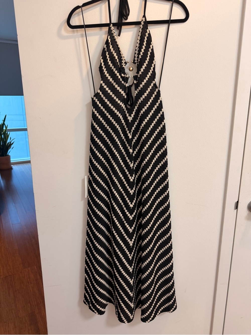 Bardot Black and White Halter Knit Maxi Summer Dress